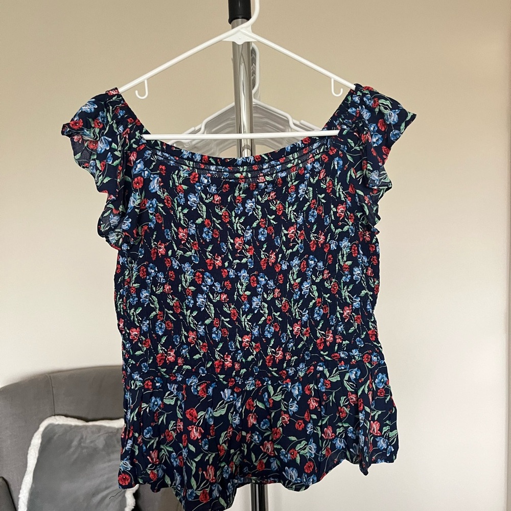 Draper James Navy Floral Blouse PTP 15”